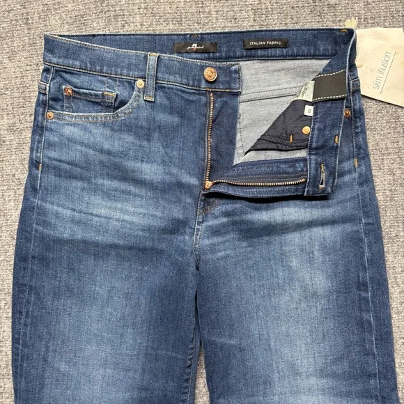 NWT 7 For All Mankind Jeans Women 30 Blue Cropped Jo Slim Illusion Highline Wide
